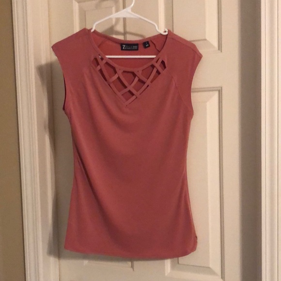 New York & Co 7th Ave Cut-Out V-Neck Blouse - Picture 1 of 3